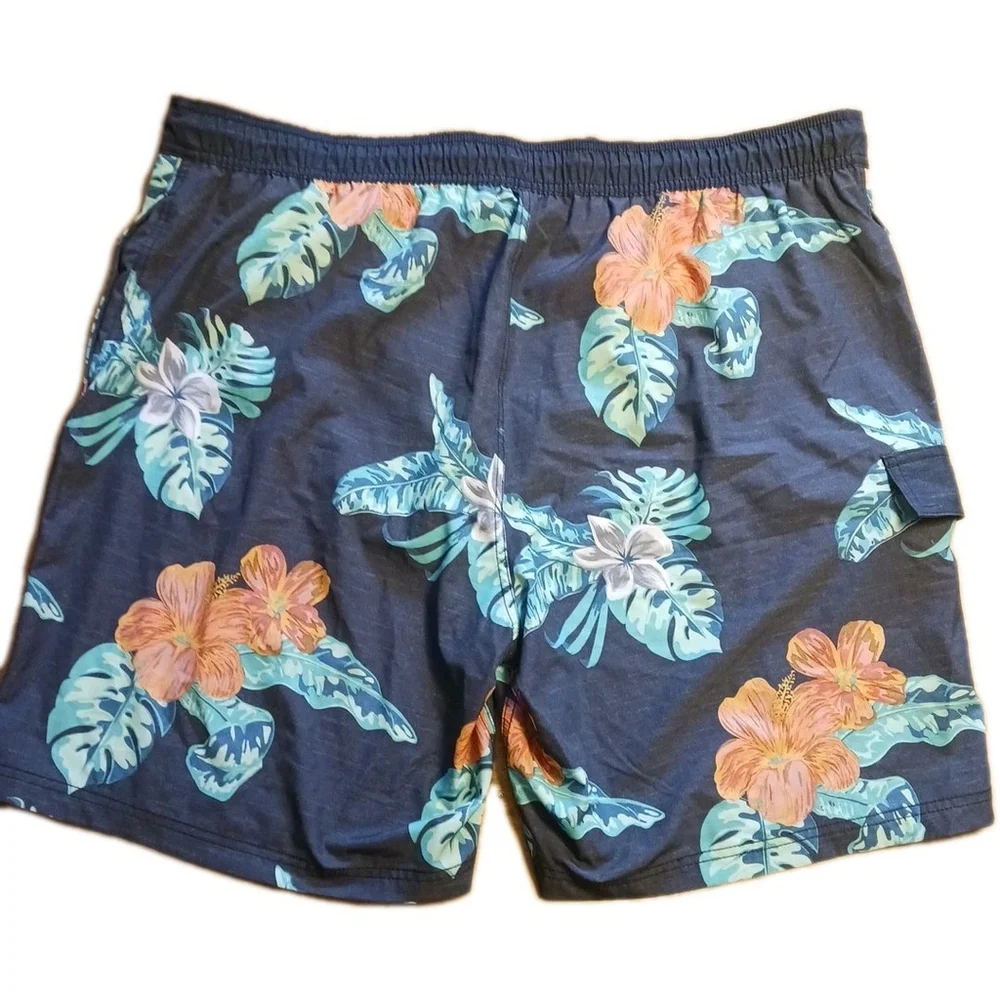 George Coral Hibiscus Big Tall Swim Suit Trunks At Knee 2XL 2X 44-46 Board Short